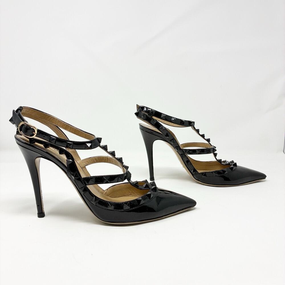 Valentino Garavani Black Patent Leather Rockstud Pumps 38